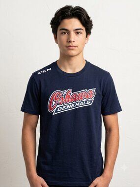 CCM Oshawa Generals Hockey T-Shirt Youth XL Navy OHL Graphic Tee